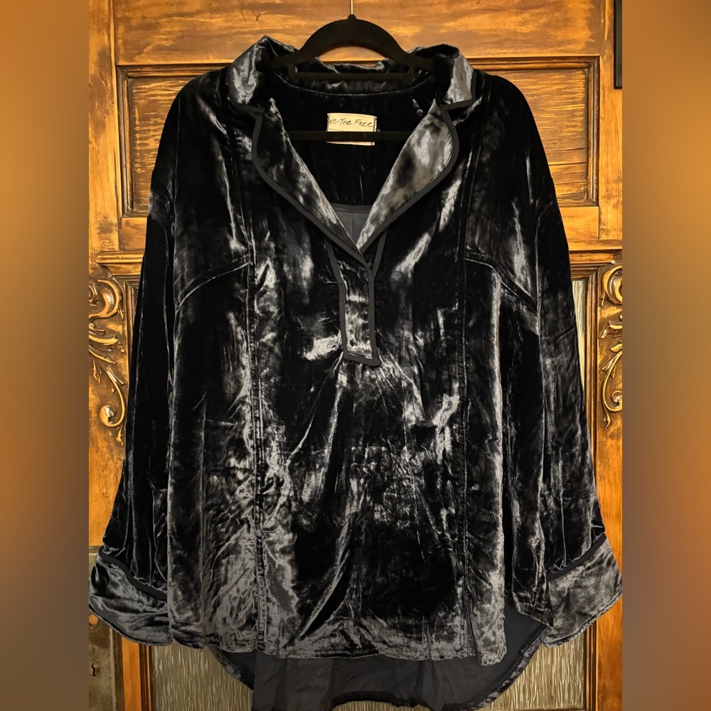 We The Free Luxy Blue Velvet Oversized Pullover Top